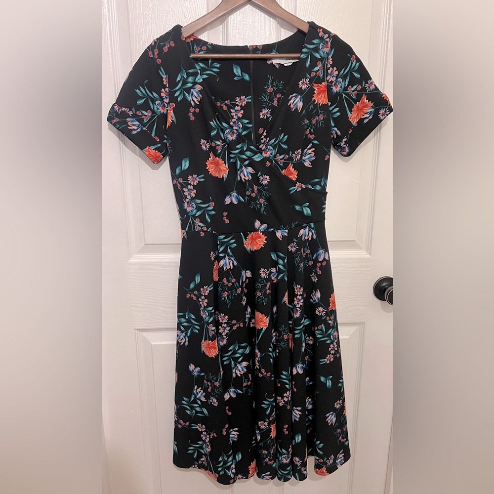 EVA ROSE Women’s Black Floral Print V-Neck Wrap Front Short Sleeve Dress Size M
